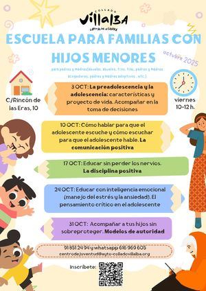 La Escuela de Familia de Collado Villalba propone nuevas temáticas para abordar con padres y madres de niños y adolescentes