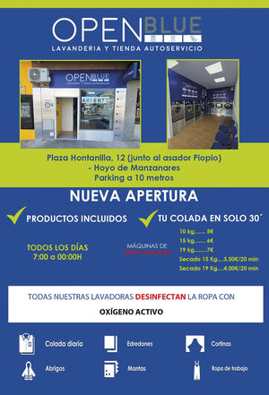Ropa limpia en tiempo récord en la lavandería y tienda autoservicio OpenBlue de Hoyo de Manzanares