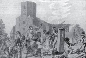Soldados franceses saqueando una Iglesia derruida