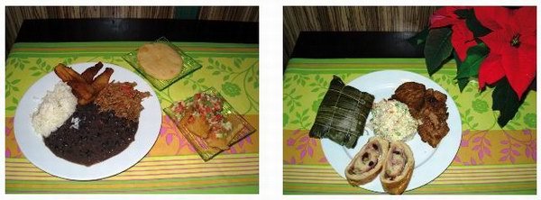 El “pabellón criollo” (izquierda)  y plato navideño de Venezuela, algunas de las muchas propuestas internaciionales de nuestros restaurantes.